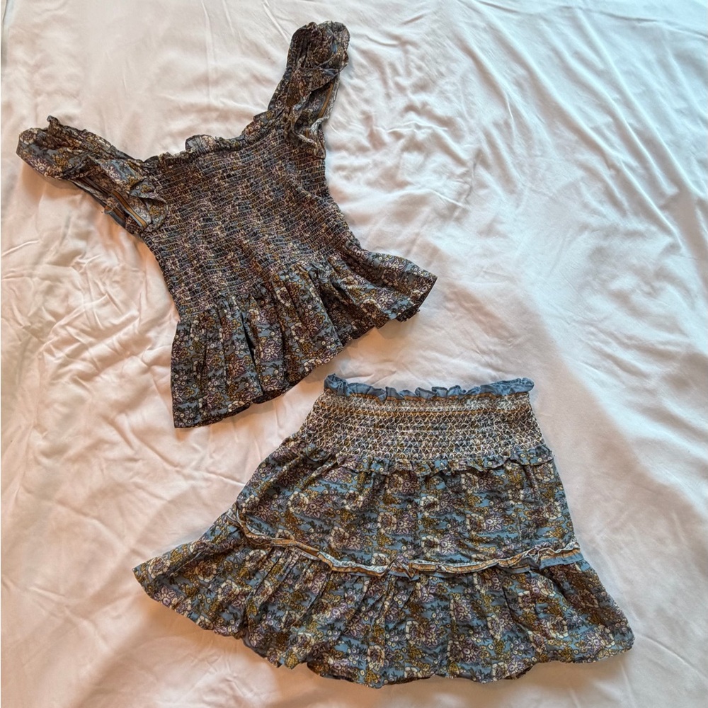 Jennifer & Grace Floral Smocked Top and Mini Skirt Set